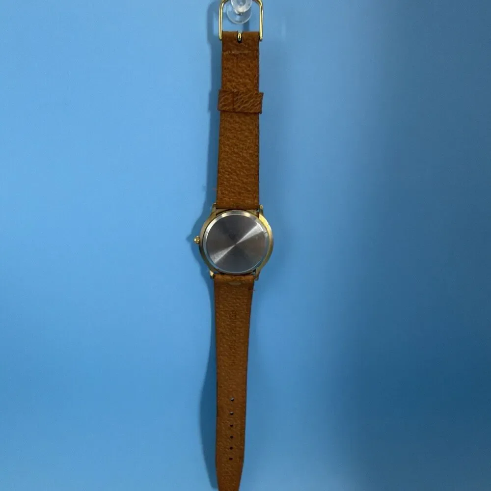 Beautiful Vintage Giordano Star Moon Phase Watch, Brown Leather Band Runs Great